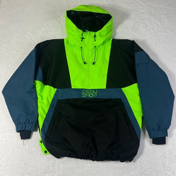 GSOU‎ Hooded Jacket Coat Womens Small, Wind & Water-proof Snowboard Neon Green - Picture 1 of 16